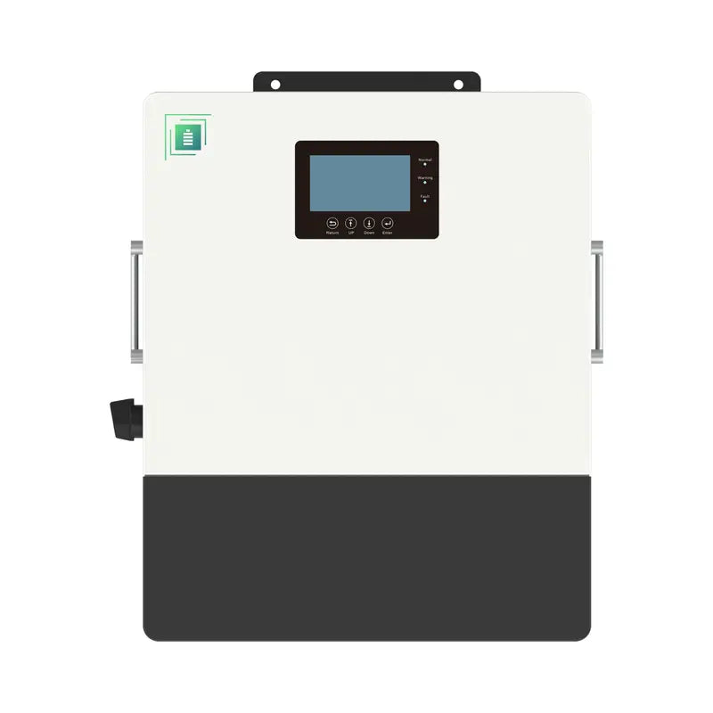 Frontal view of a Fortress inverter displaying the screen interface and operational buttons, illustrating a user-friendly design for easy management