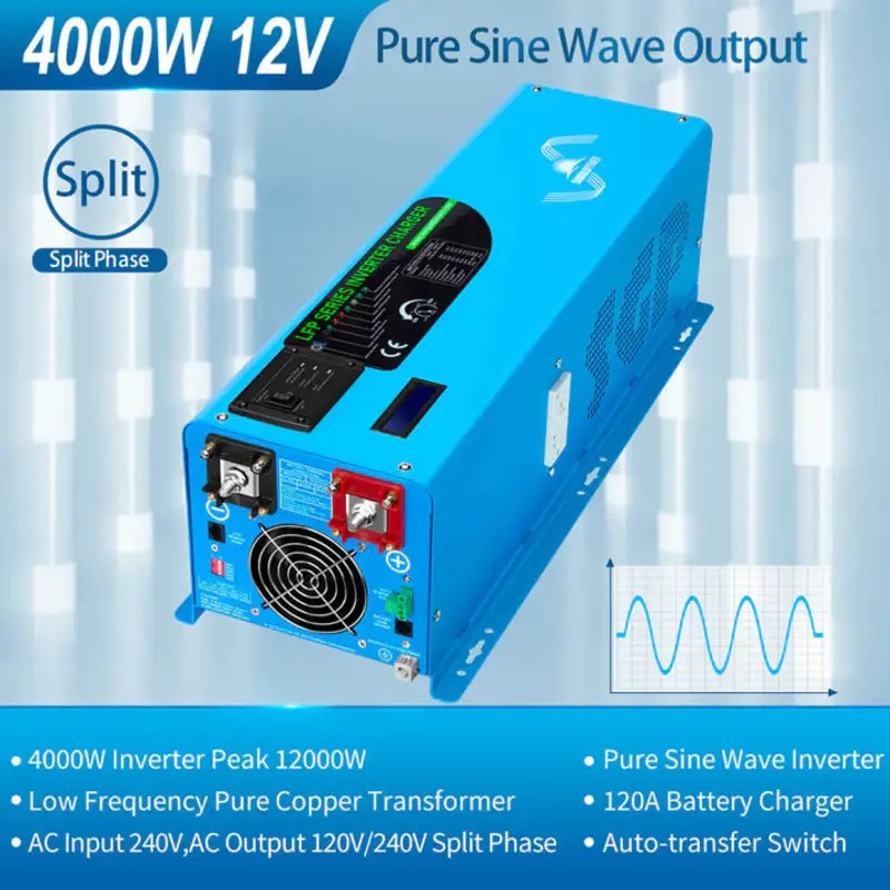 Cover photo featuring the robust and sleek Sun Gold Power 4000W 12V Split Phase Inverter, ideal for high-capacity energy solutions.