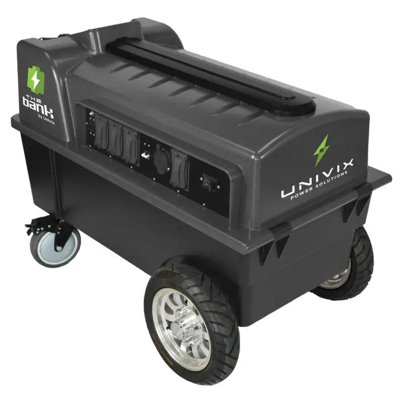 Side view of Univix The Bank Mobile Power Solution, highlighting the accessibility of power ports