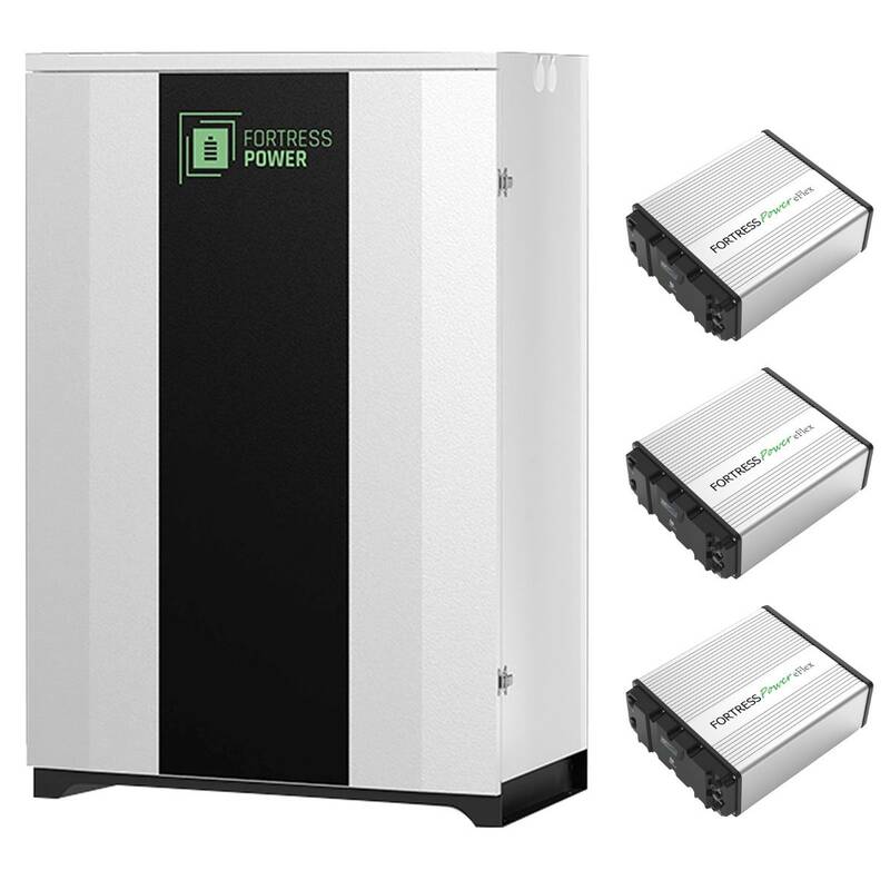 Three eFlex 5.4kWh batteries installed in the versatile Fortress Power DuraRack suitable for both indoor and outdoor applications
