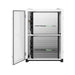 Interior view of Fortress Power E-Flex energy storage cabinet with door open, revealing two large battery modules for high-capacity power storage