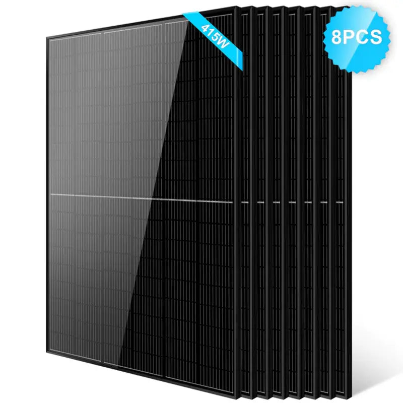 Eight-pack of Sun Gold Power 415W Mono Black PERC Solar Panels for reliable energy production