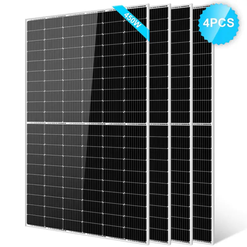 Four Sun Gold Power 450 Watt Monocrystalline PERC Solar Panels, providing a compact yet powerful solar energy source