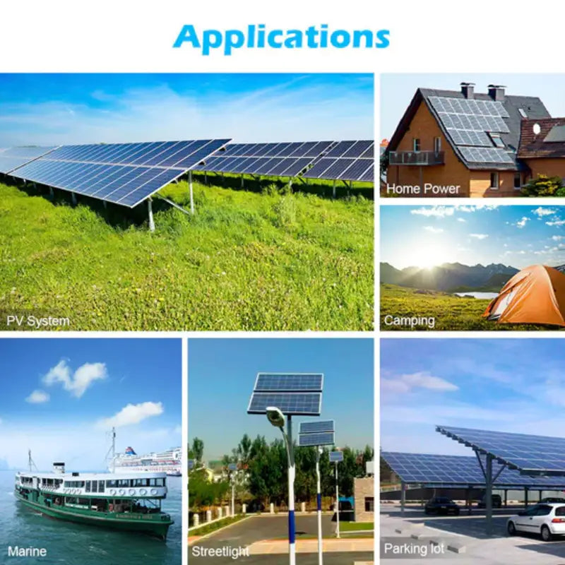 Various applications of Sun Gold Power 450 Watt Monocrystalline PERC Solar Panels in different settings like homes and public areas