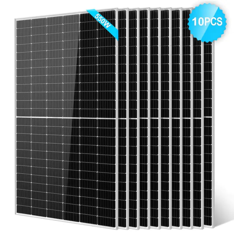 Array of 10 Sun Gold Power 550 Watt Monocrystalline PERC Solar Panels, robust and durable for long-term use