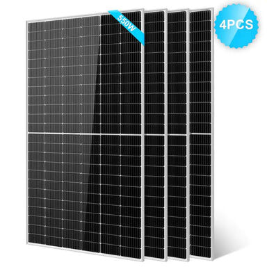 Four-piece bundle of Sun Gold Power 550 Watt Monocrystalline PERC Solar Panels, ready for high-efficiency solar array setup