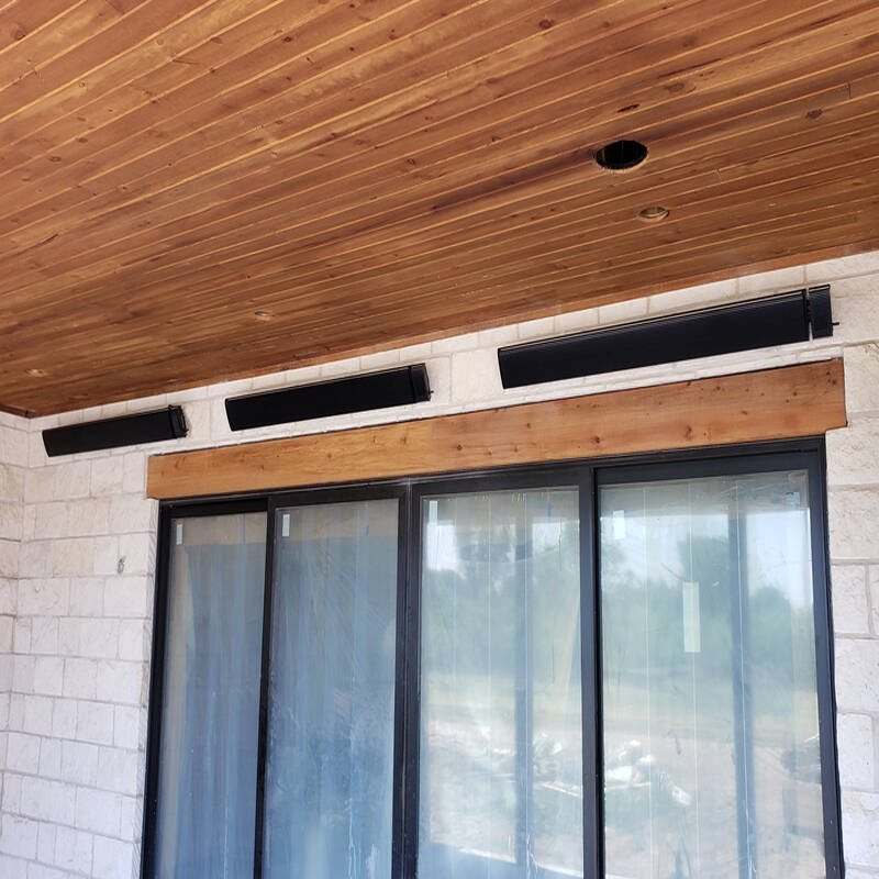 Various outdoor installations of RADtec E24R Electric Patio Heaters showing versatility and style