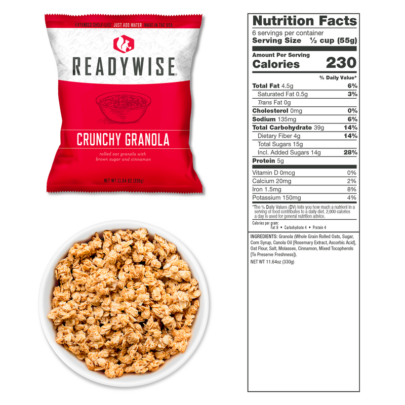 Energizing Crunchy Granola included in ReadyWise 1080 serving package, perfect for breakfast or a snack.