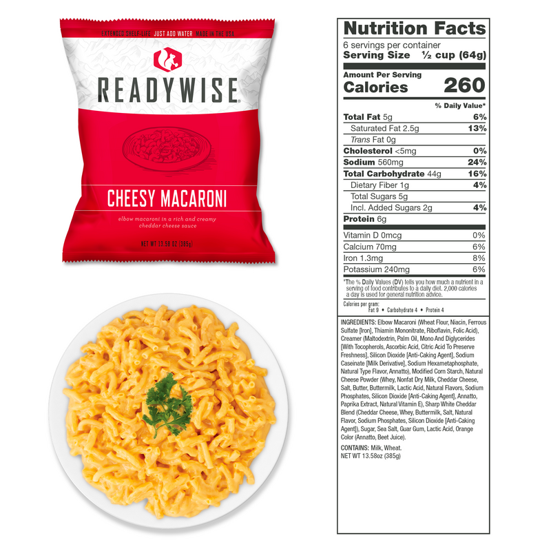 Cheesy Macaroni in ReadyWise 1080 Servings Emergency Food Kit for Comforting and Quick Meals