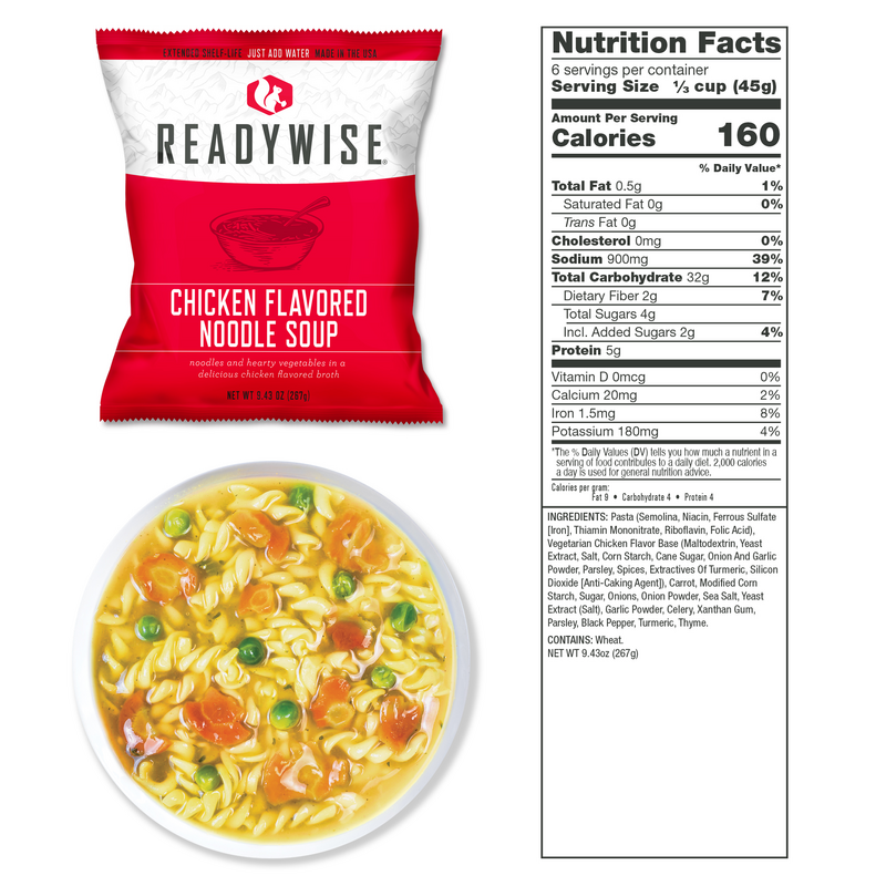 Chicken Flavored Noodle Soup in ReadyWise 1080 Serving Emergency Food Kit for Comforting Quick Prep