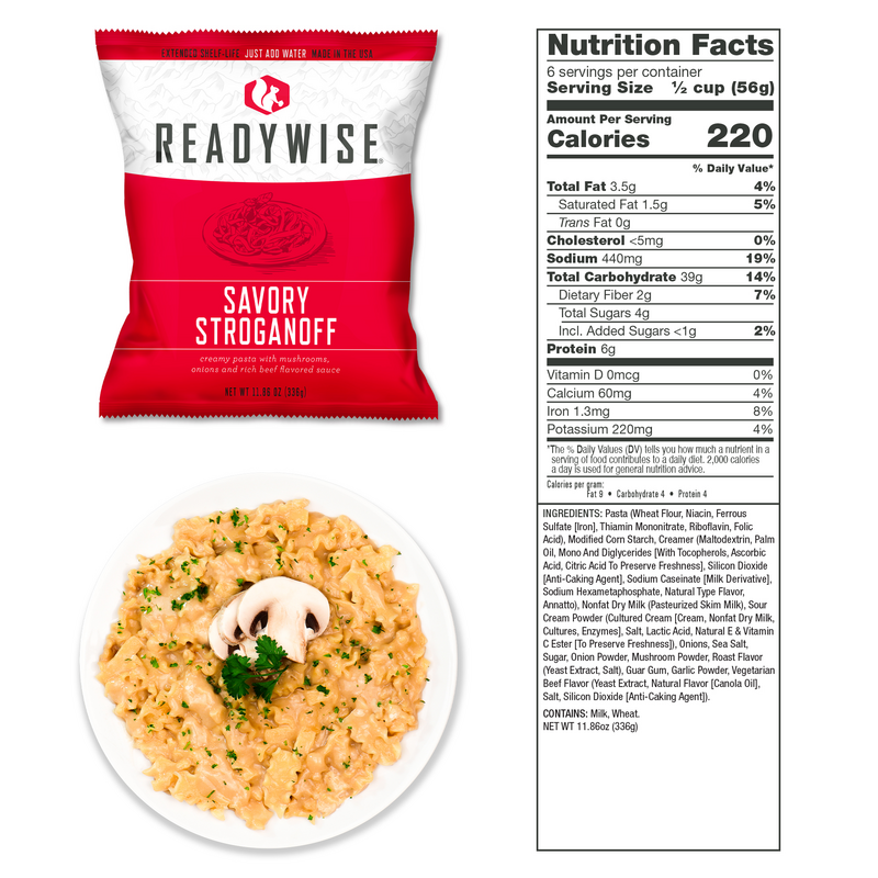 Savory Beef Stroganoff Meal in ReadyWise 1080 Servings Emergency Food Kit for Hearty Dinners