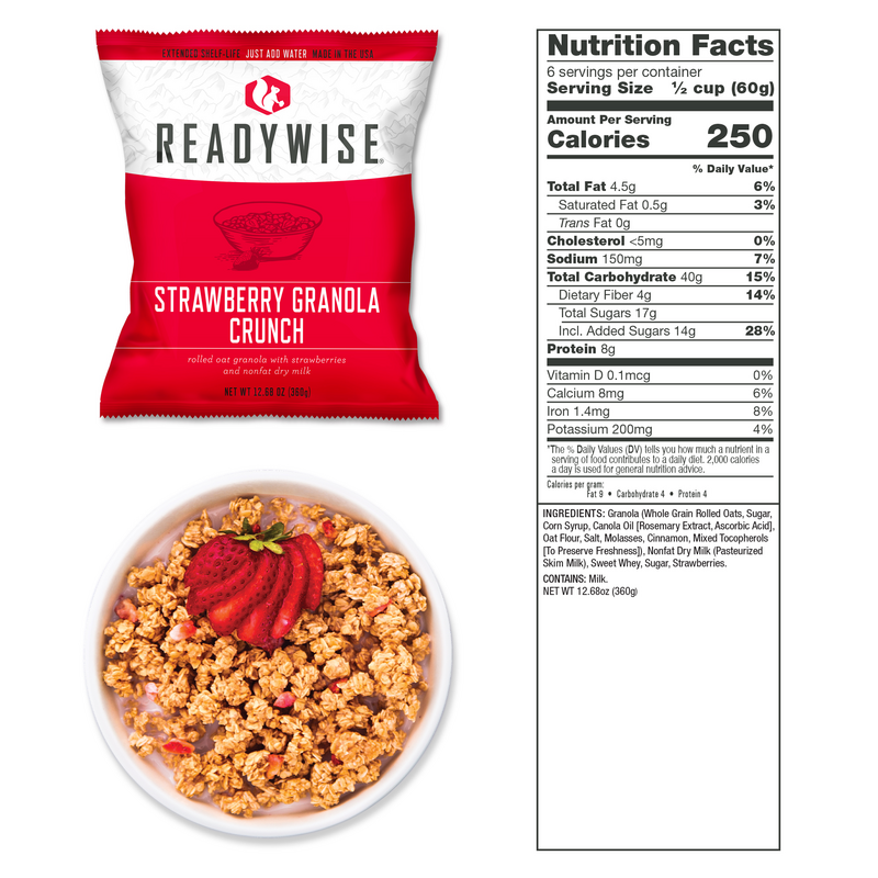 Strawberry Granola Crunch in ReadyWise 1440 Servings Emergency Food Kit, Ideal for Quick Snacking