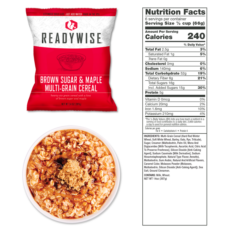 Brown Sugar Maple Multi-Grain Cereal in ReadyWise 2160 Serving Emergency Food Kit for Healthy Breakfasts