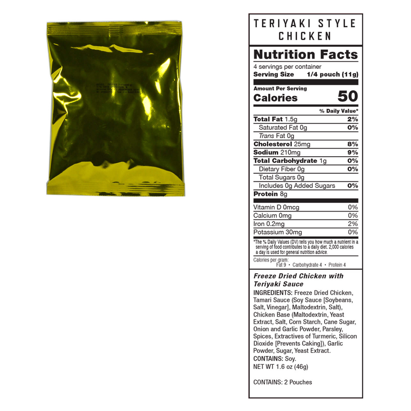 Pouches of ReadyWise Teriyaki Chicken Freeze Dried for Convenient Meal Planning