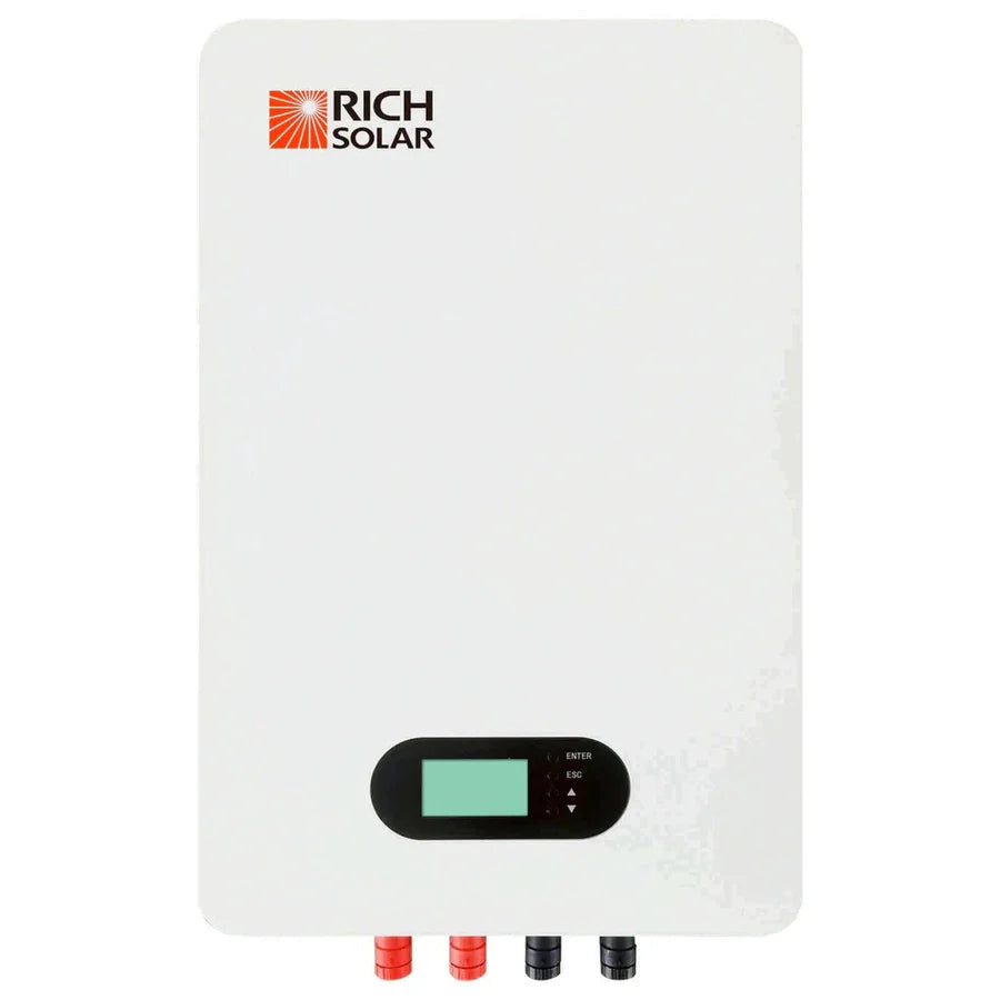 The battery unit included in Rich Solar's 8000W Cabin Kit, featuring a clean design with a digital display.